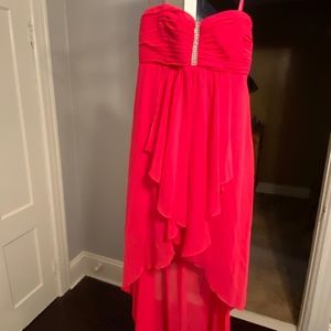 Strapless Hot Pink Flowy High Low Dress w/Jewel Accent